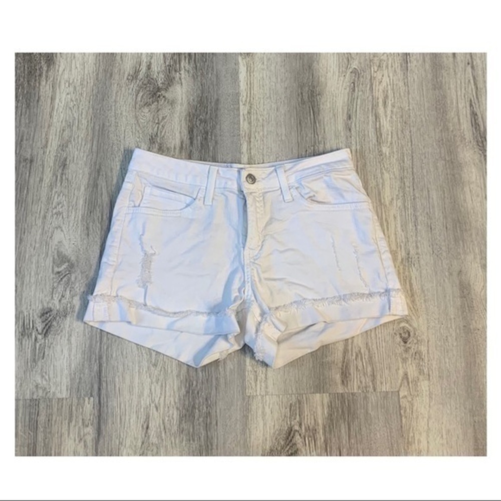 Distressed White Jean Shorts